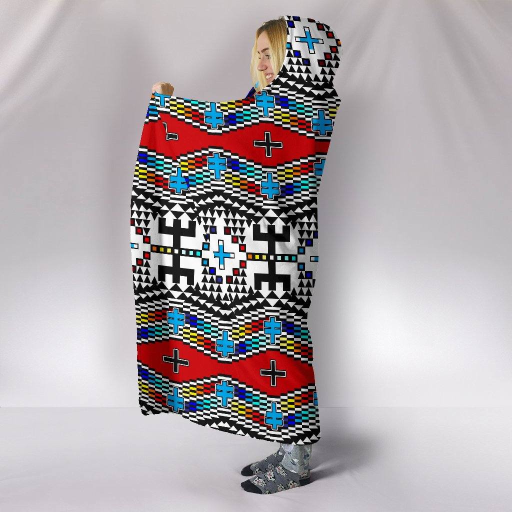 Geometric Tribe Hooded Blanket | Plush, Premium Sherpa | Kids, Adult | Red Blue - Manifestie