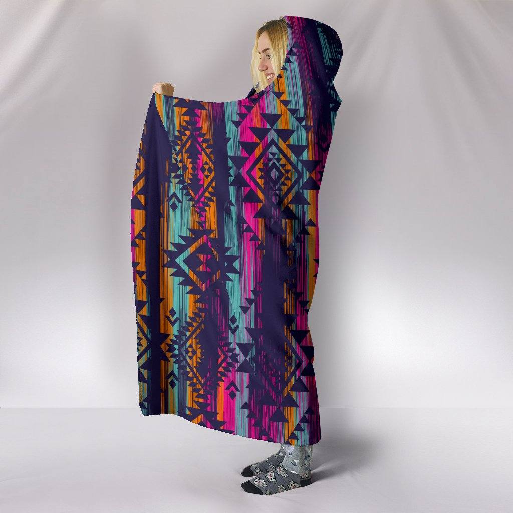 Multicolor Boho Hooded Blanket | Plush, Premium Sherpa | Kids, Adult | Tribal Pink - Manifestie