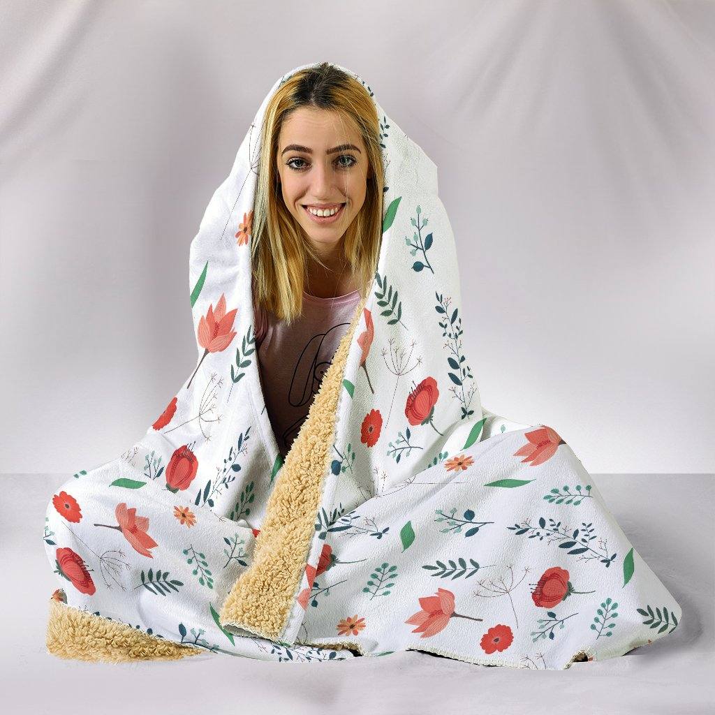 Poppies and Leaves Hooded Blanket | Plush, Premium Sherpa | Kids, Adult | Orange - Manifestie