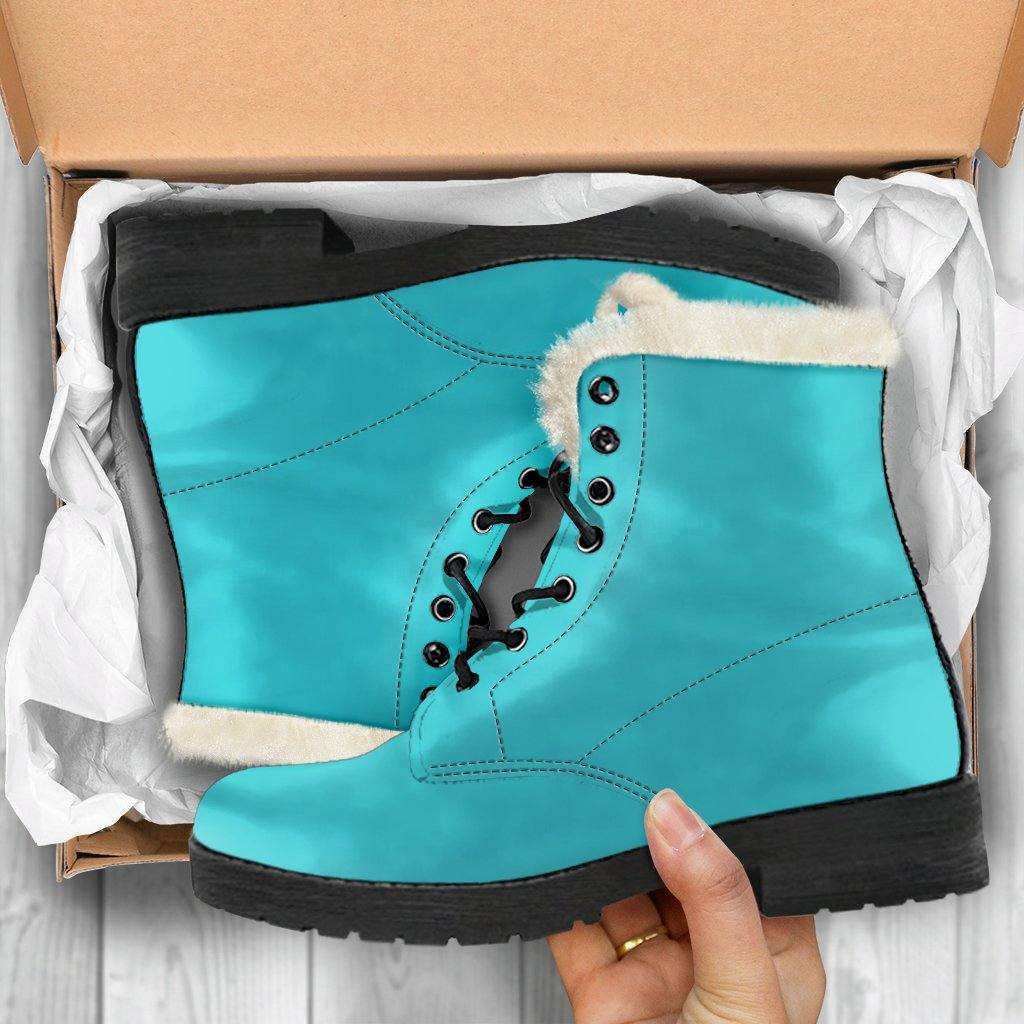 Turquoise Vegan Leather Boots with Faux Fur Lining - Manifestie