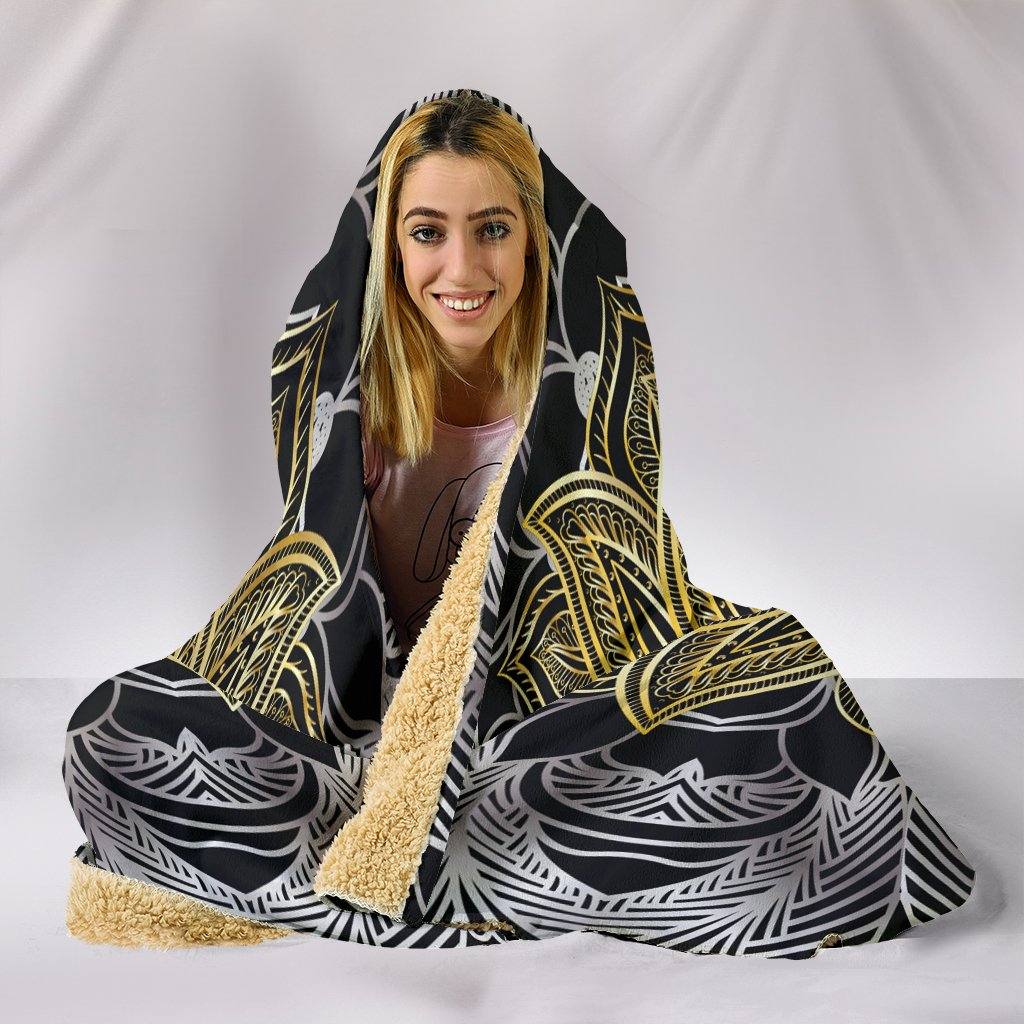 Golden Lotus Hooded Blanket | Plush, Premium Sherpa | Kids, Adult | Black - Manifestie
