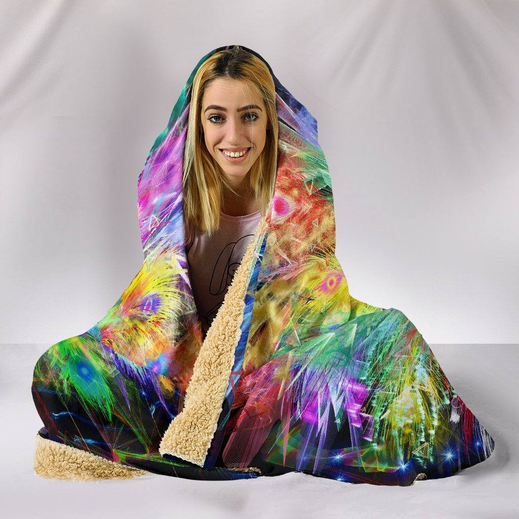 Electric Peacock Hooded Blanket | Plush, Premium Sherpa | Kids, Adult | Rainbow - Manifestie