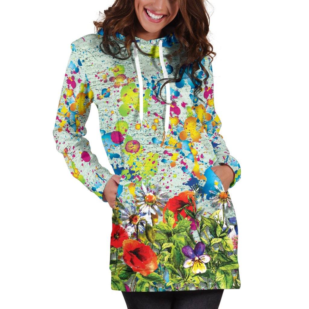 Colorful Flower Hoodie Dress | Longline Hoodie Sweatshirt - Manifestie