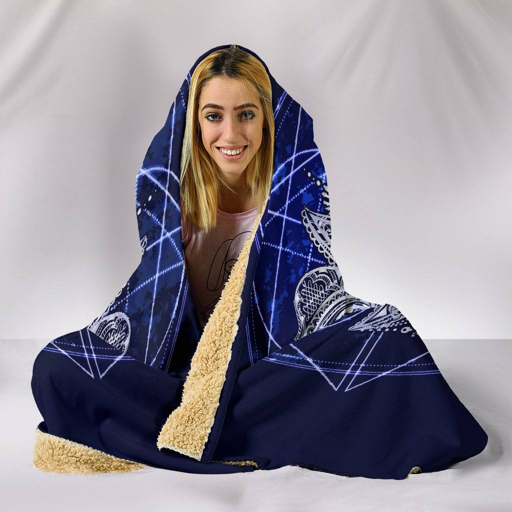 Blue Lotus Fractal Hooded Blanket | Plush, Premium Sherpa | Kids, Adult - Manifestie
