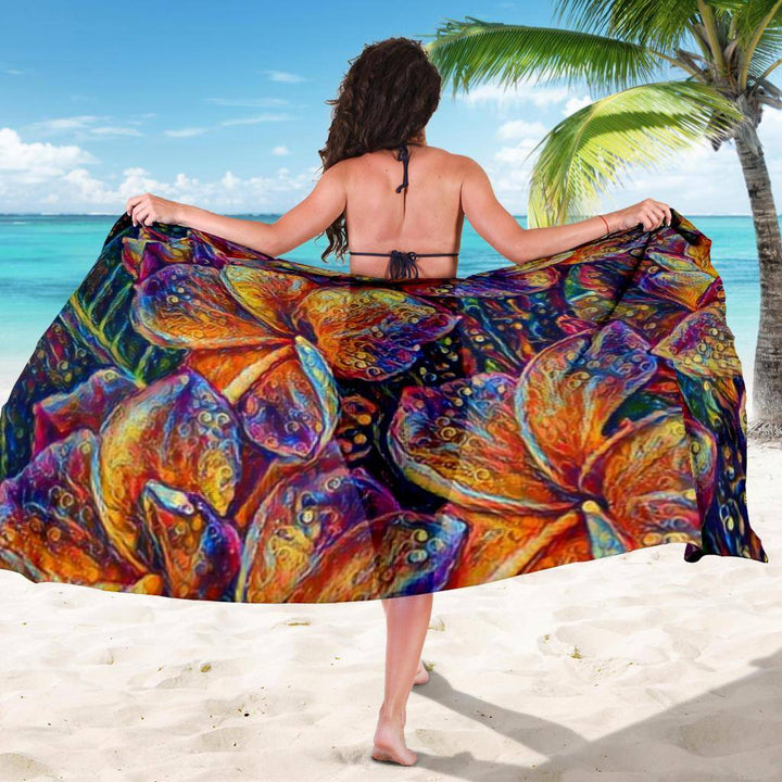 Vibrant Plumerias Chiffon Beach Cover Up | Sarong | Pareo | Flowers Floral - Manifestie