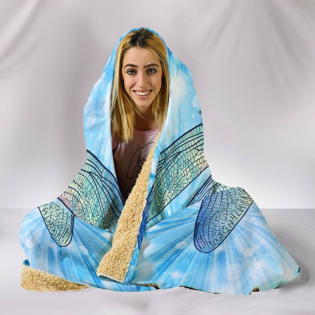 Blue Tie Dye Dragonfly Hooded Blanket | Plush, Premium Sherpa | Kids, Adult - Manifestie