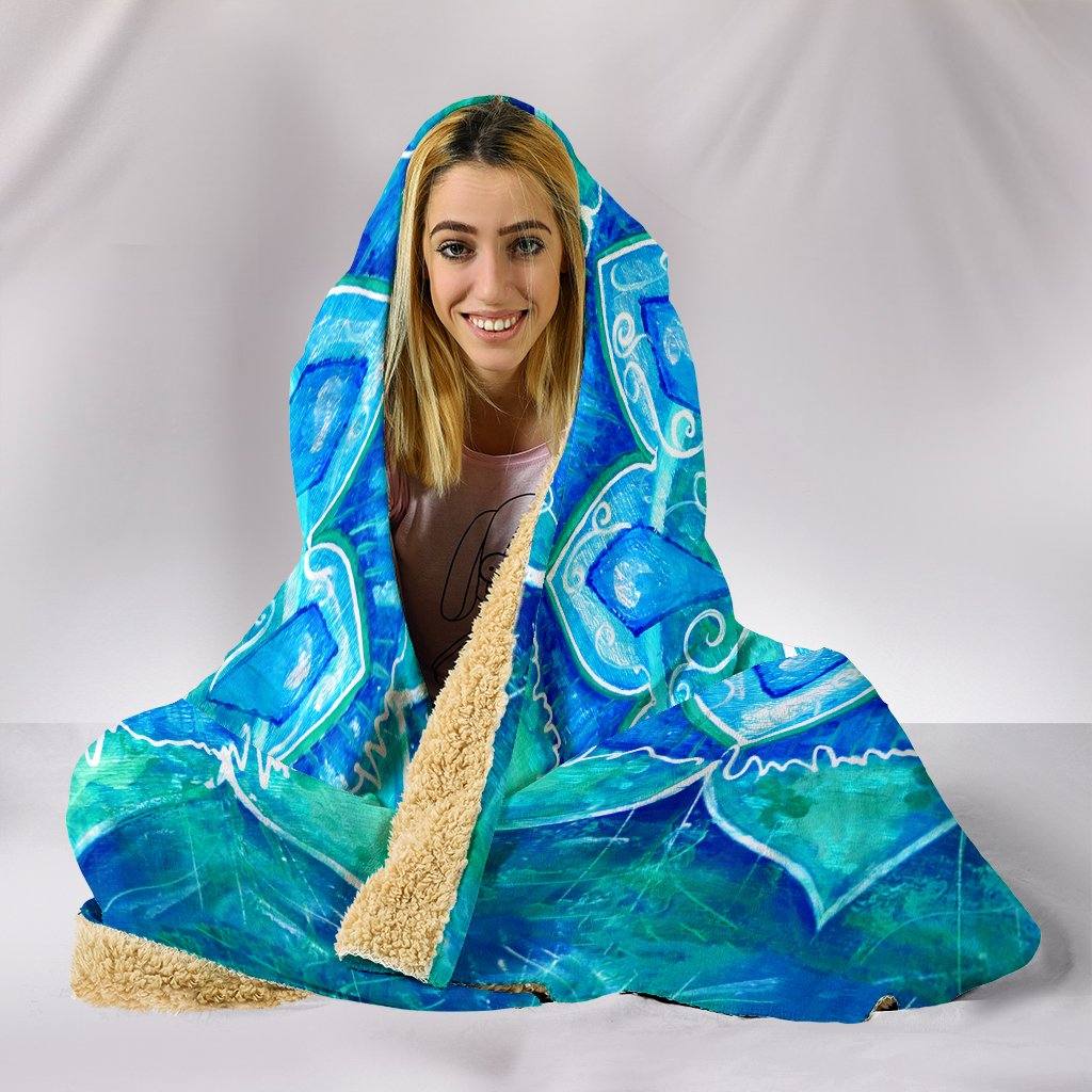 Blue Mandala Hooded Blanket | Plush, Premium Sherpa Lining | Blue - Manifestie