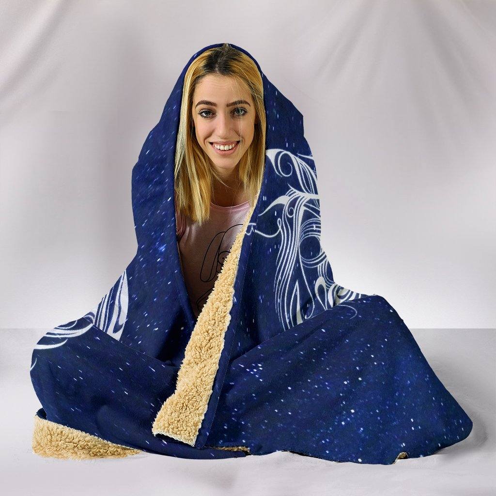 Starry Night Horse Hooded Blanket | Plush, Premium Sherpa | Kids, Adult | Blue - Manifestie