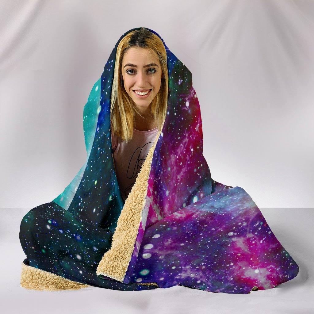 Galaxy Planet Hooded Blanket | Plush, Premium Sherpa | Kids, Adult | Green, Pink - Manifestie