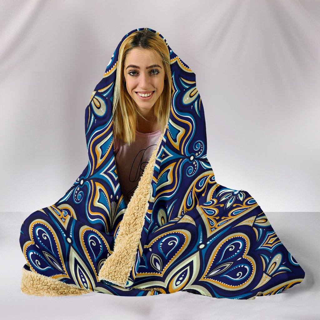 Blue Mosaic Flower Hooded Blanket | Plush, Premium Sherpa | Kids, Adult - Manifestie