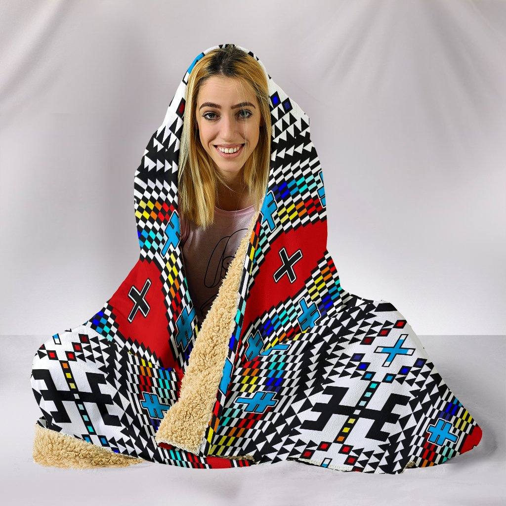 Geometric Tribe Hooded Blanket | Plush, Premium Sherpa | Kids, Adult | Red Blue - Manifestie