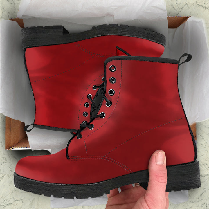 Crimson Red Memory Foam Boots | All Season Lace Up Boots | Vegan Leather Combat Boot