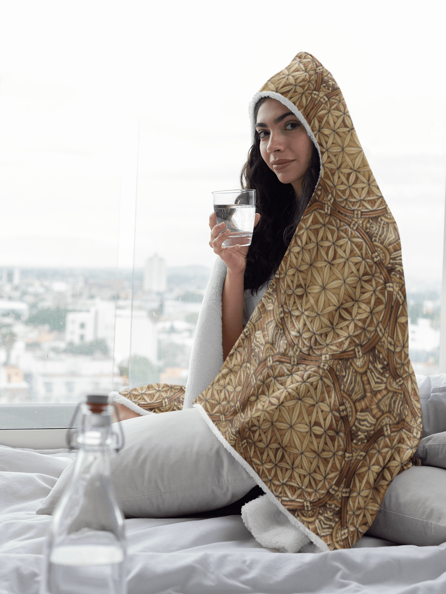 GOLDEN FLOWER OF LIFE PREMIUM HOODED BLANKET with Wrist Straps | Plush, Premium Sherpa | Kids, Adult - Manifestie