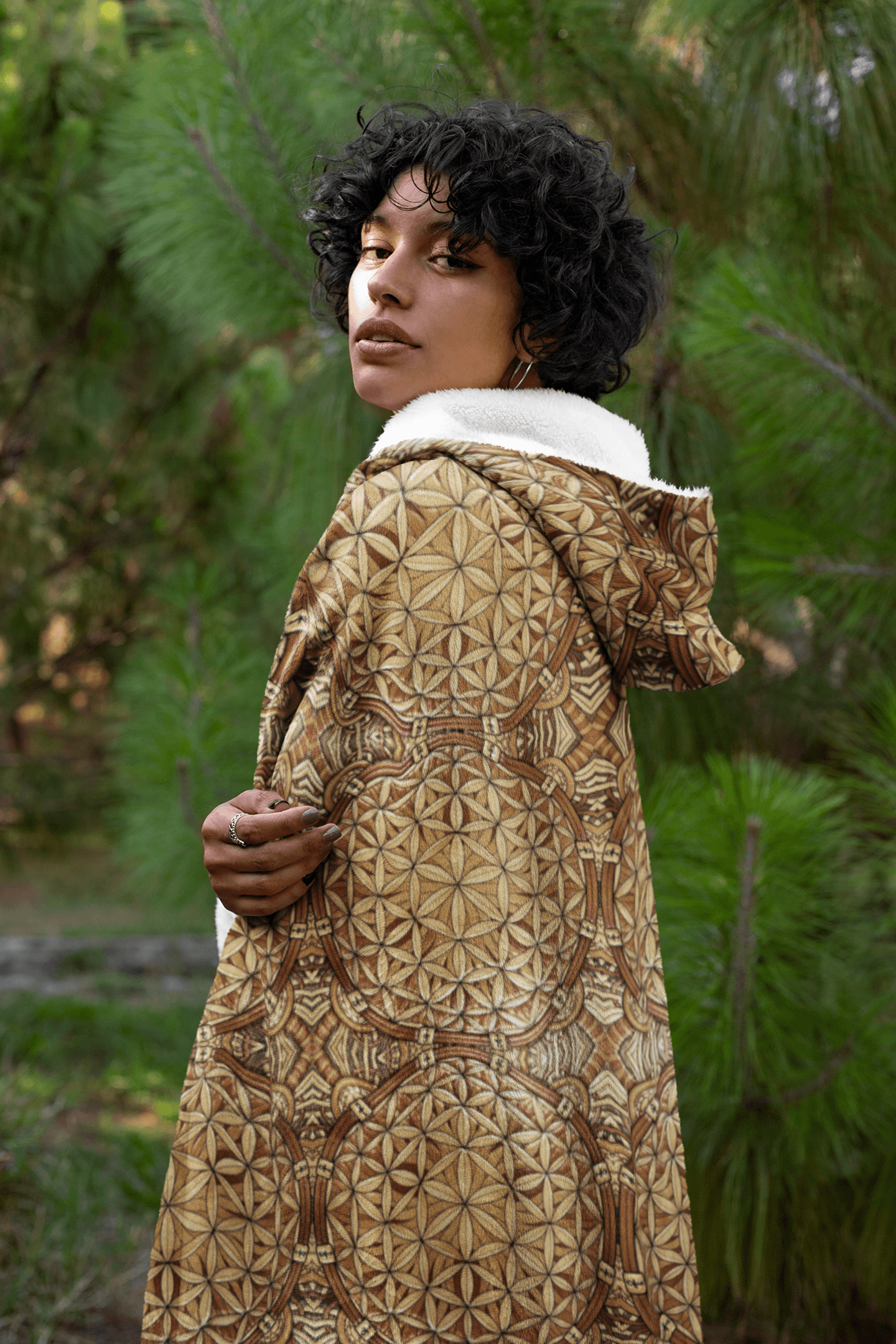 GOLDEN FLOWER OF LIFE PREMIUM HOODED BLANKET with Wrist Straps | Plush, Premium Sherpa | Kids, Adult - Manifestie