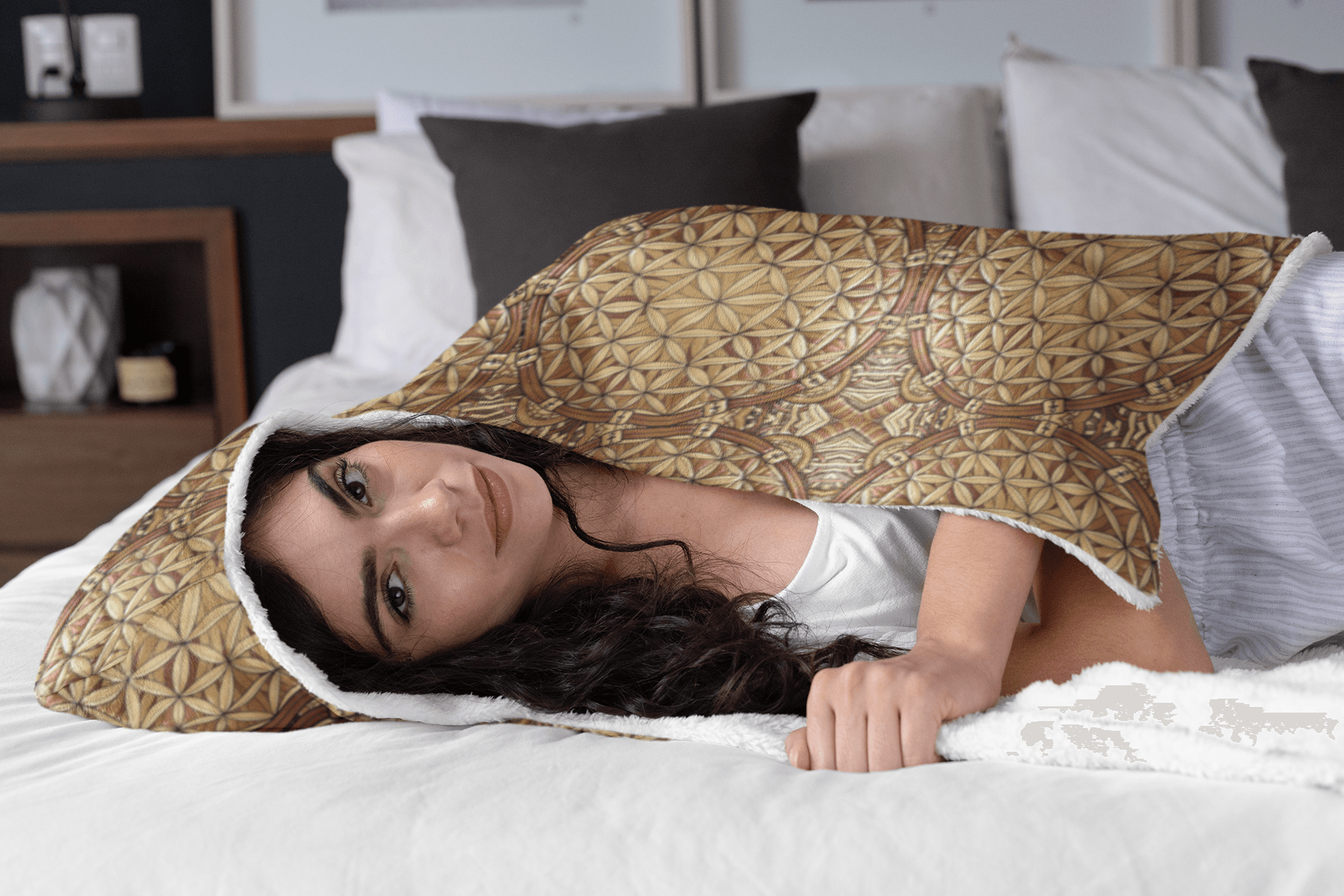 GOLDEN FLOWER OF LIFE PREMIUM HOODED BLANKET with Wrist Straps | Plush, Premium Sherpa | Kids, Adult - Manifestie