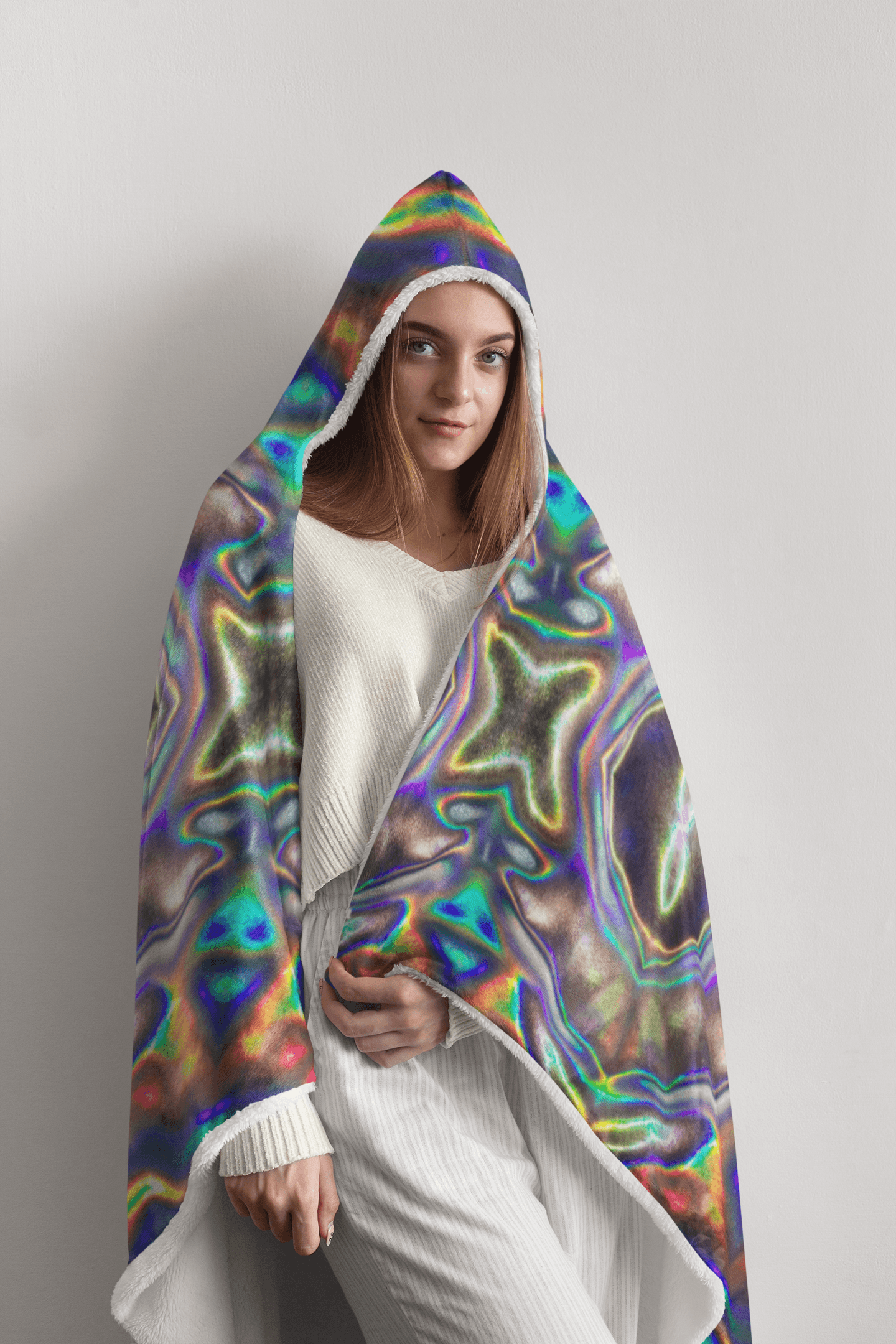 HOLOGRAPHIC PRINT PREMIUM HOODED BLANKET with WRIST STRAPS | Plush, Premium Sherpa | Kids, Adult - Manifestie
