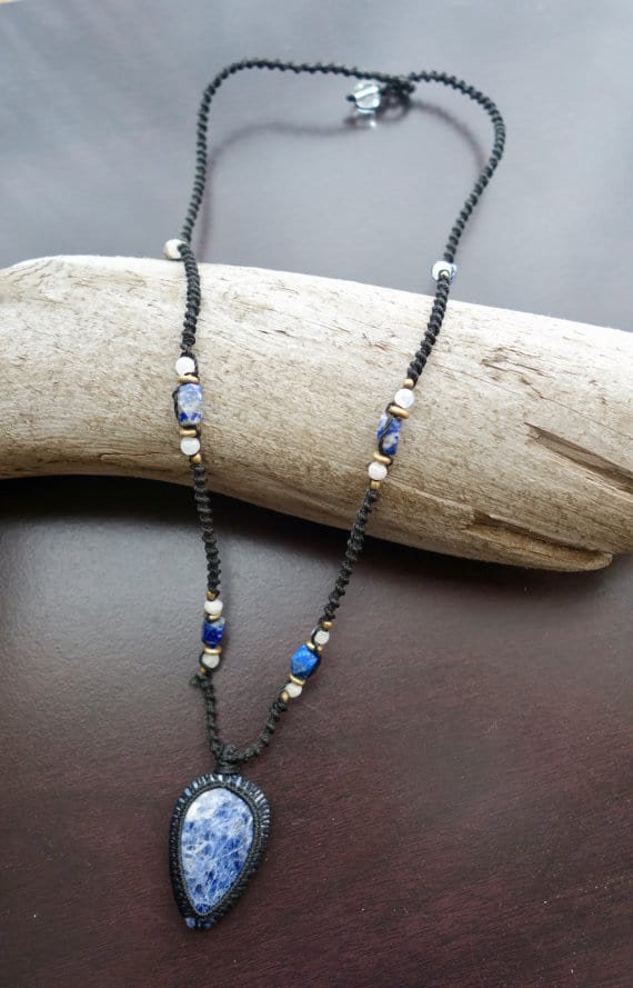 Sodalite Macrame Necklace | Stone of Intuition | Micro-Macrame | Unisex, Healing Crystal Jewelry