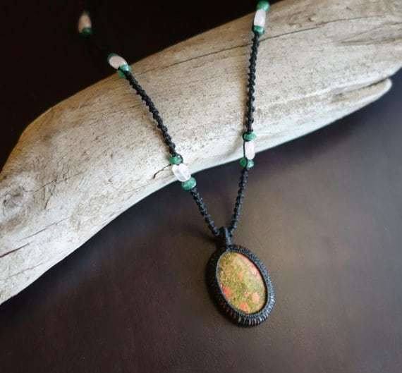 Unakite Macrame Necklace | Vision Stone | Unisex Healing Crystal - Manifestie