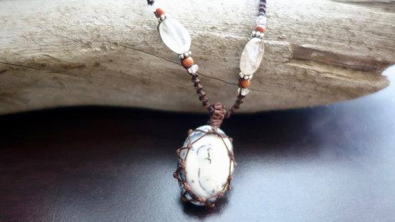 Tree Agate Macrame Necklace | Stone of Abundance | Micro-Macrame | Unisex, Healing Crystal Jewelry - Manifestie