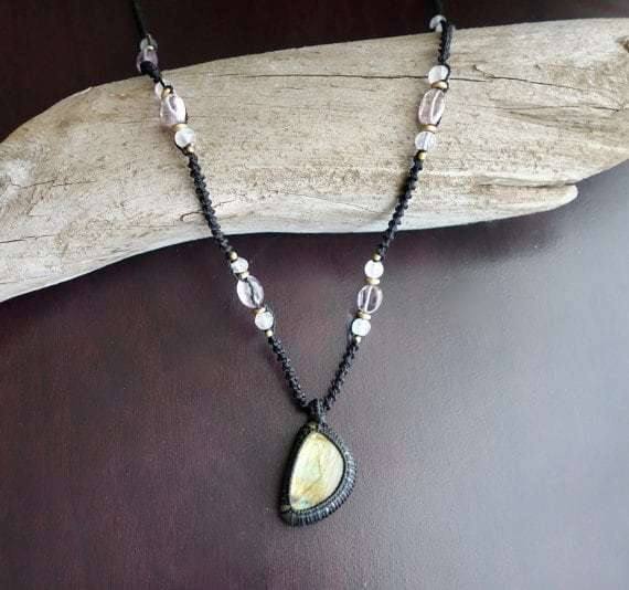 Labradorite Macrame Necklace | Stone of Transformation | Micro-Macrame | Unisex, Healing Crystal Jewelry - Manifestie