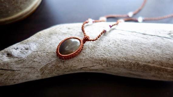 Orange Calcite Macrame Necklace | Stone of Cleansing | Micro-Macrame | Unisex, Healing Crystal Jewelry - Manifestie