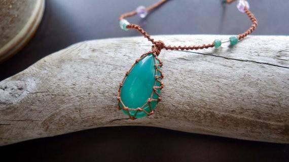 Green Onyx Macrame Necklace | Your Stone for Stength | Unisex, Healing Crystal Jewelry - Manifestie
