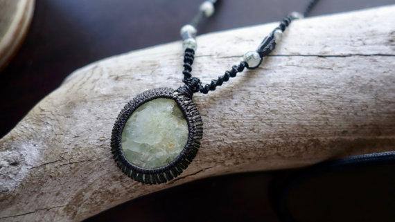 Prehnite Macrame Necklace | Stone of Prophecy | Unisex, Healing Crystal Jewelry - Manifestie