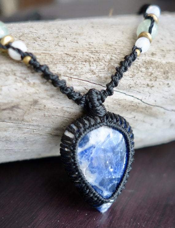 Sodalite Macrame Necklace | Stone of Intuition | Micro-Macrame | Unisex, Healing Crystal Jewelry