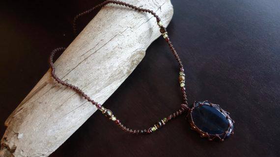 Blue Tiger Eye Macrame Necklace | Protection Stone | Unisex Healing Crystal - Manifestie