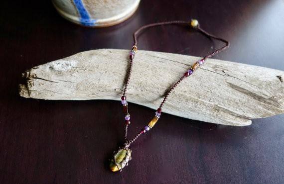 Tiger Eye Macrame Necklace | Stone for Protection | Unisex Healing Crystal | Micro Macrame - Manifestie