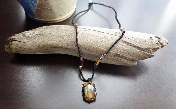 Tiger Eye Macrame Necklace | Stone for Protection | Unisex Healing Crystal | Micro Macrame - Manifestie
