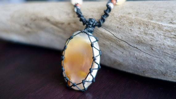 Milk Agate Macrame Necklace | Stone of Protection | Micro-Macrame | Unisex, Healing Crystal Jewelry - Manifestie