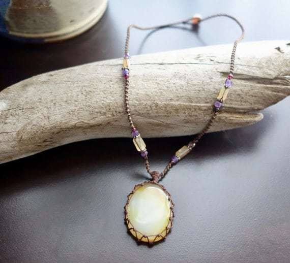 Orange Calcite Macrame Necklace | Stone of Cleansing | Micro-Macrame | Unisex, Healing Crystal Jewelry - Manifestie