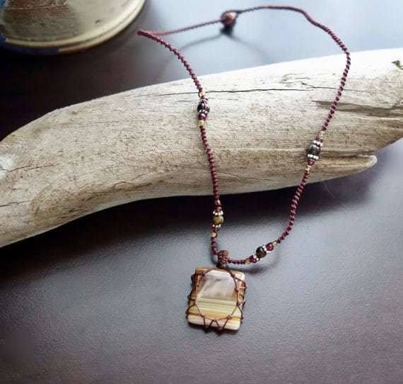 Chalcedony Macrame Necklace | Stone of Harmony | Micro-Macrame | Unisex, Healing Crystal Jewelry Agate - Manifestie