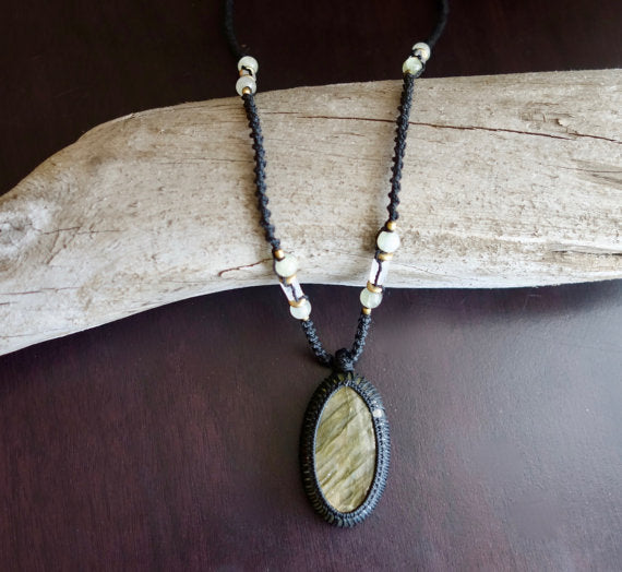 Labradorite Macrame Necklace | Stone of Transformation | Micro-Macrame