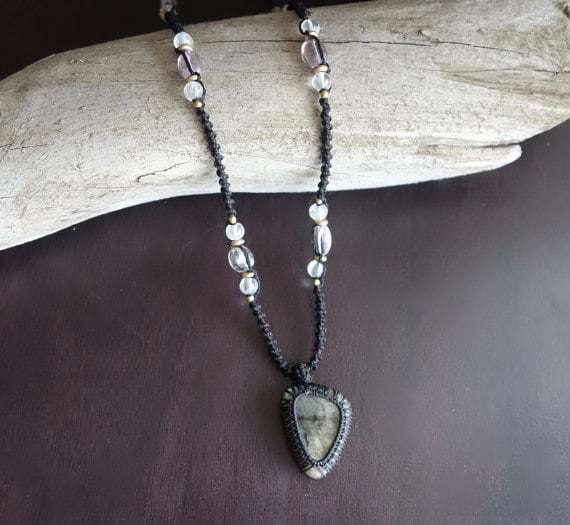Long Labradorite Macrame Necklace | Stone of Transformation | Micro-Macrame | Unisex, Healing Crystal Jewelry - Manifestie