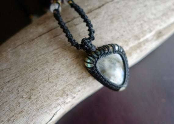 Long Labradorite Macrame Necklace | Stone of Transformation | Micro-Macrame | Unisex, Healing Crystal Jewelry - Manifestie