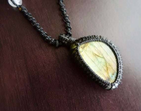 Labradorite Macrame Necklace | Stone of Transformation | Micro-Macrame | Unisex, Healing Crystal Jewelry - Manifestie