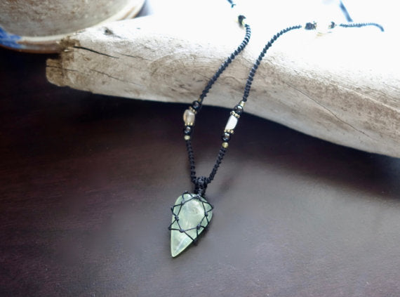Green Calcite Macrame Necklace | Micro-Macrame | Cleansing Healing Crystal