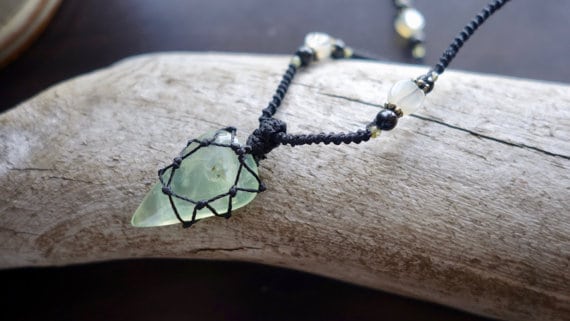 Green Calcite Macrame Necklace | Micro-Macrame | Cleansing Healing Crystal