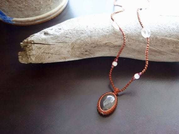 Orange Calcite Macrame Necklace | Stone of Cleansing | Micro-Macrame | Unisex, Healing Crystal Jewelry - Manifestie