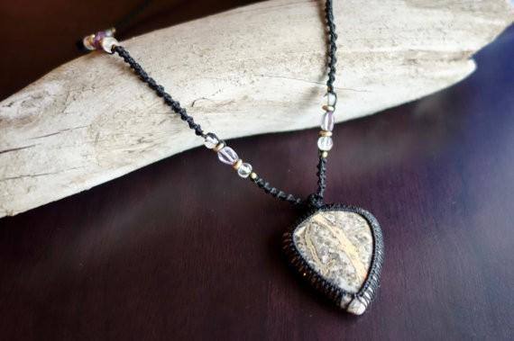 Long Leopard Skin Jasper Macrame Necklace | Stone of Relaxation | Unisex, Healing Crystal Jewelry - Manifestie