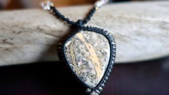 Long Leopard Skin Jasper Macrame Necklace | Stone of Relaxation | Unisex, Healing Crystal Jewelry - Manifestie