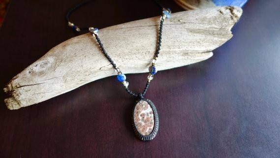 Poppy Jasper Macrame Necklace | Stone of Relaxation | Unisex, Healing Crystal Jewelry - Manifestie
