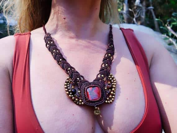 Crystallized Red Jasper Macrame Necklace | Ziba Design | Stone of Relaxation | Micro-Macrame | Healing Crystal Jewelry - Manifestie