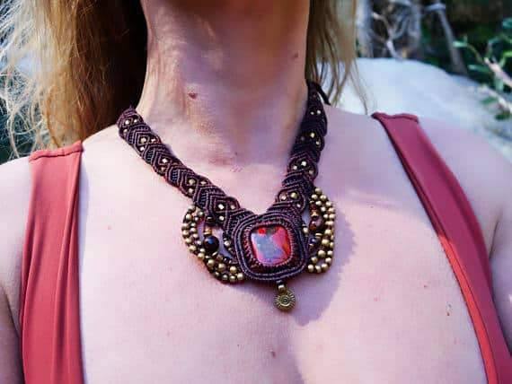 Crystallized Red Jasper Macrame Necklace | Ziba Design | Stone of Relaxation | Micro-Macrame | Healing Crystal Jewelry - Manifestie