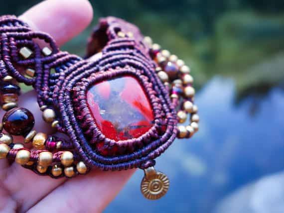 Crystallized Red Jasper Macrame Necklace | Ziba Design | Stone of Relaxation | Micro-Macrame | Healing Crystal Jewelry - Manifestie