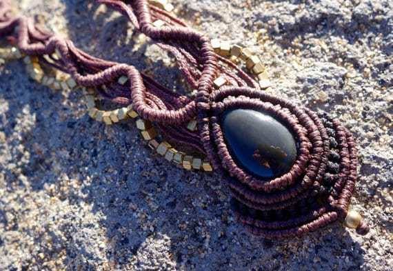 Golden Obsidian Macrame Necklace | Temple Design - Manifestie
