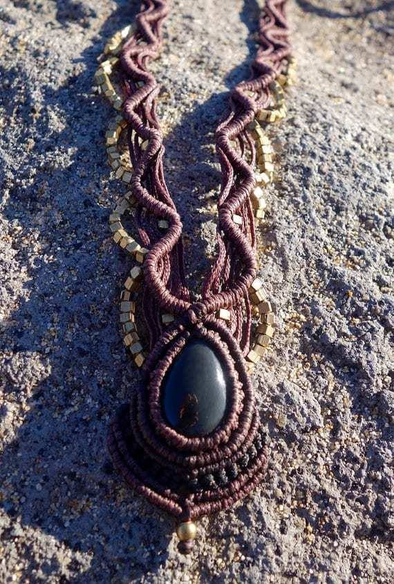 Golden Obsidian Macrame Necklace | Temple Design - Manifestie