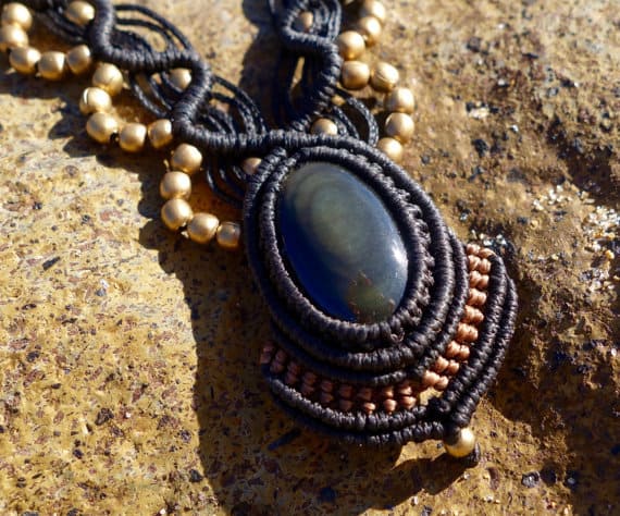 Golden Obsidian Macrame Necklace | Temple Design